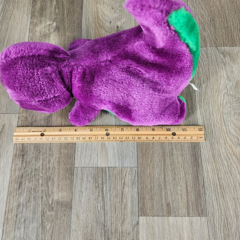 Vintage Barney the Dinosaur Plush Purple Green Stuffed Animal Yellow Bow Tie 12" - Picture 9 of 10